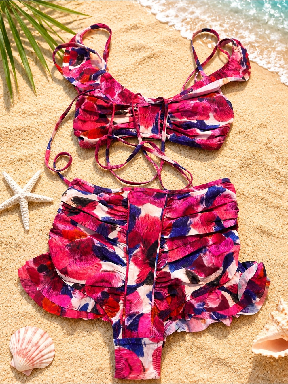 Isabel Marant Floral Bikini Set in Fuchsia, Purple & White. XS